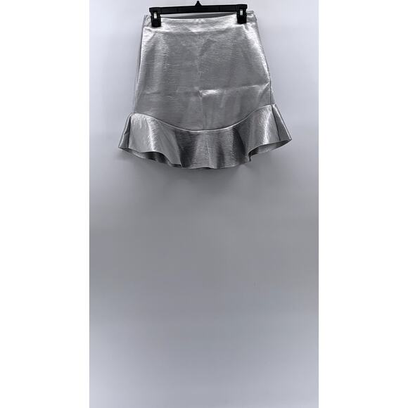 H&M Women's Silver Metallic Ruffle-Hem Mini Skirt SZ 6 - Picture 1 of 11